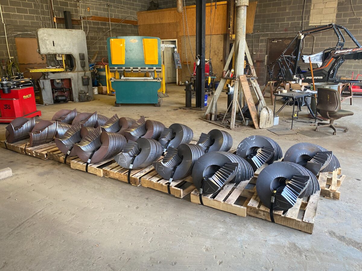 Flights on pallets inside forming shop